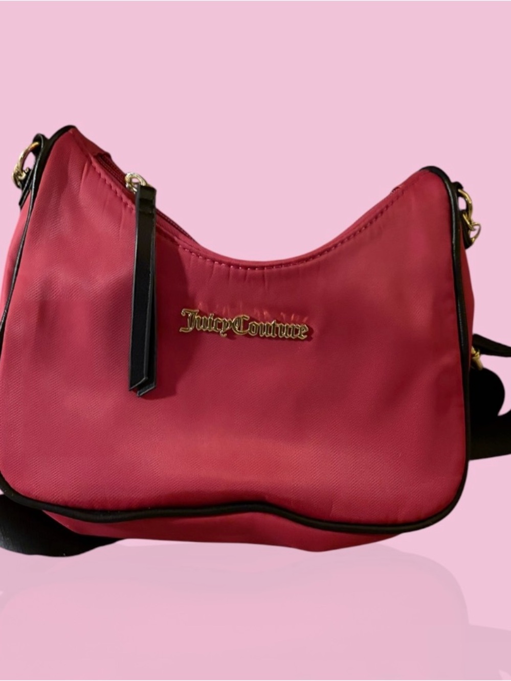 Juicy Couture Hot Pink Nylon Crossbody Bag with Black Strap & Gold Chain - Picture 6 of 6